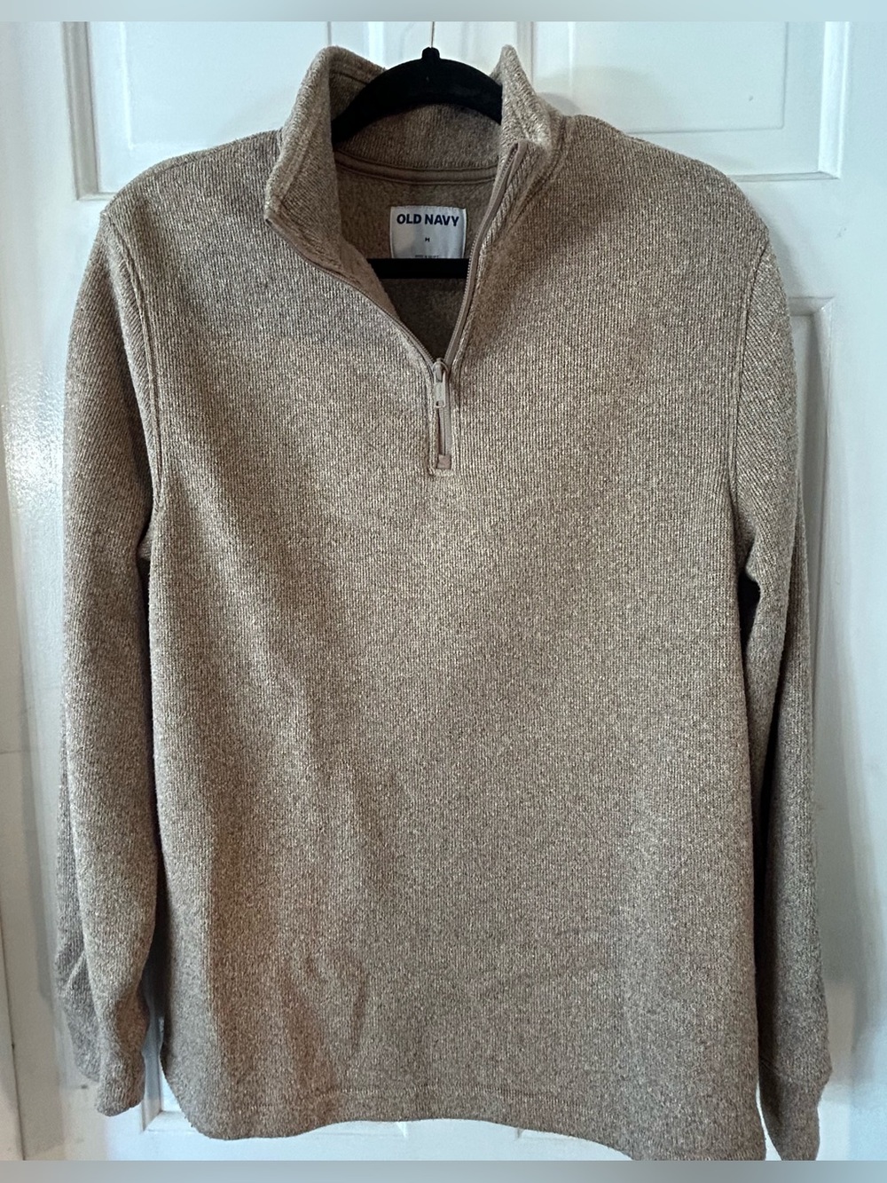 Men’s OLD NAVY Light Brown Tan Quarter Zip Sweater Sweatshirt Size Medium EUC